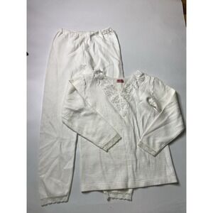 VTG BYC Made In Korea Womens Sz L White Lace Thermal Set Pajama Girly Soft Girl